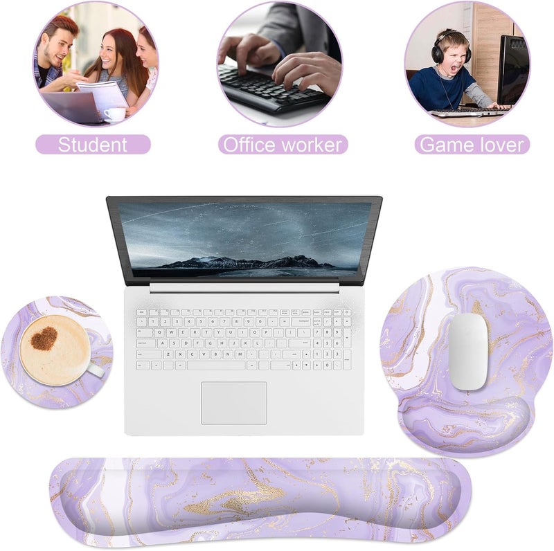 JIGOO Ergonomic Mouse Pad with Wrist Rest and Keyboard Wrist Rest, Memory Foam Wrist Rest for Computer Keyboard, Easy Typing, Pain Relief, Mouse Pad Wrist Support for Gaming,Office, Laptop, Purple Marble - Image 4